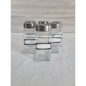 Set of 6 Glass Spice Jars w/ Stainless Steel Lids Square Kitchen Organization